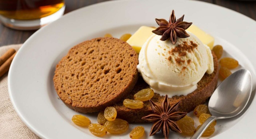 Poêlée de raisins blancs, pain d'épice et glace vanille