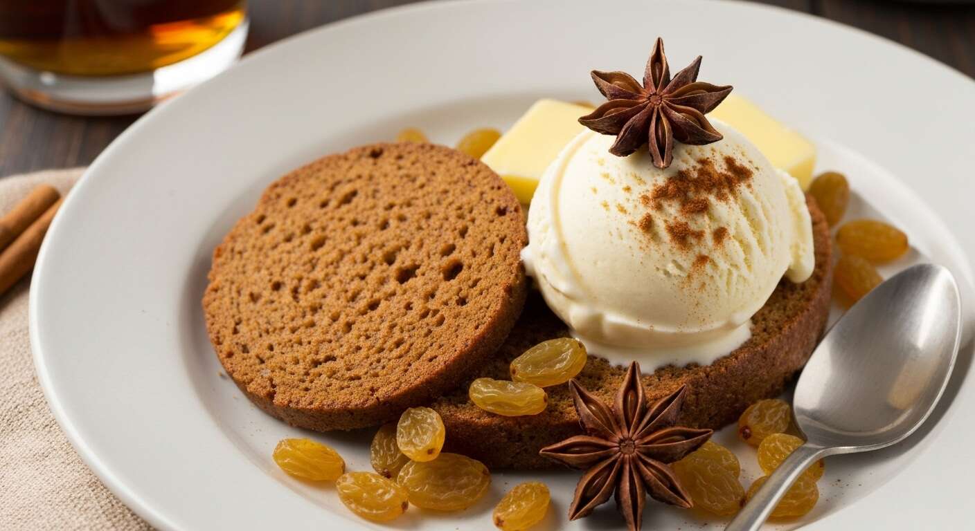 Poêlée de raisins blancs, pain d'épice et glace vanille