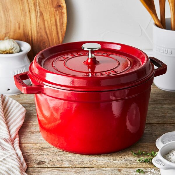 Staub Cocotte haute en fonte de 5 litres, fabriquée en France, pour 5 à 6 personnes, cerise