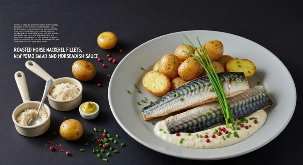 Filets de lisette rôtis, salade de grenailles et sauce raifort