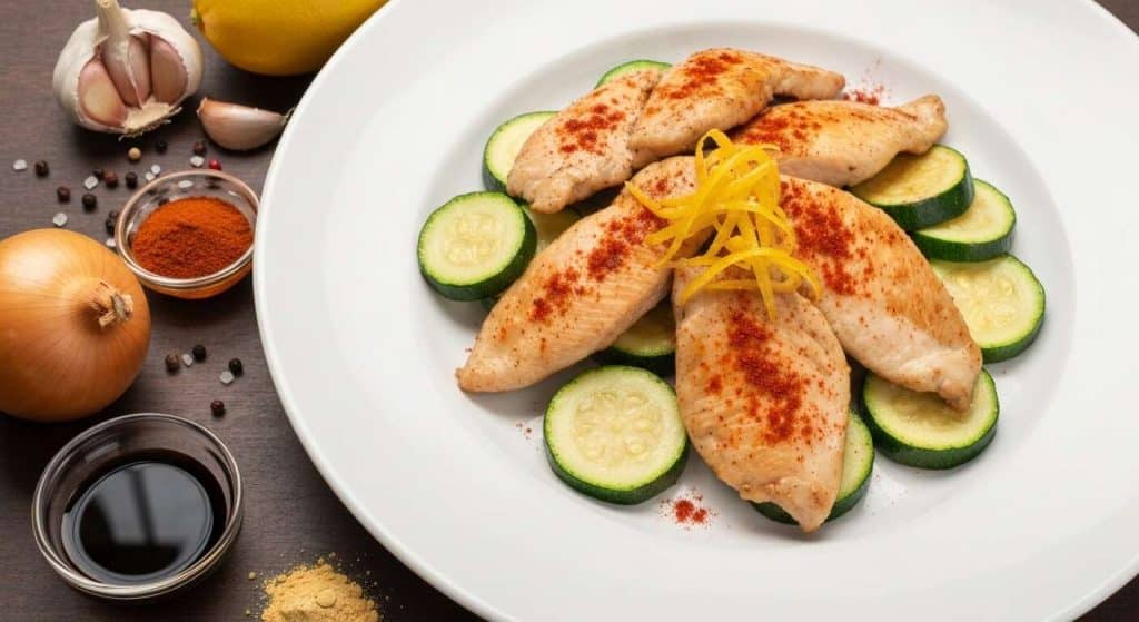 Wok de poulet au paprika fumé et courgettes au citron confit