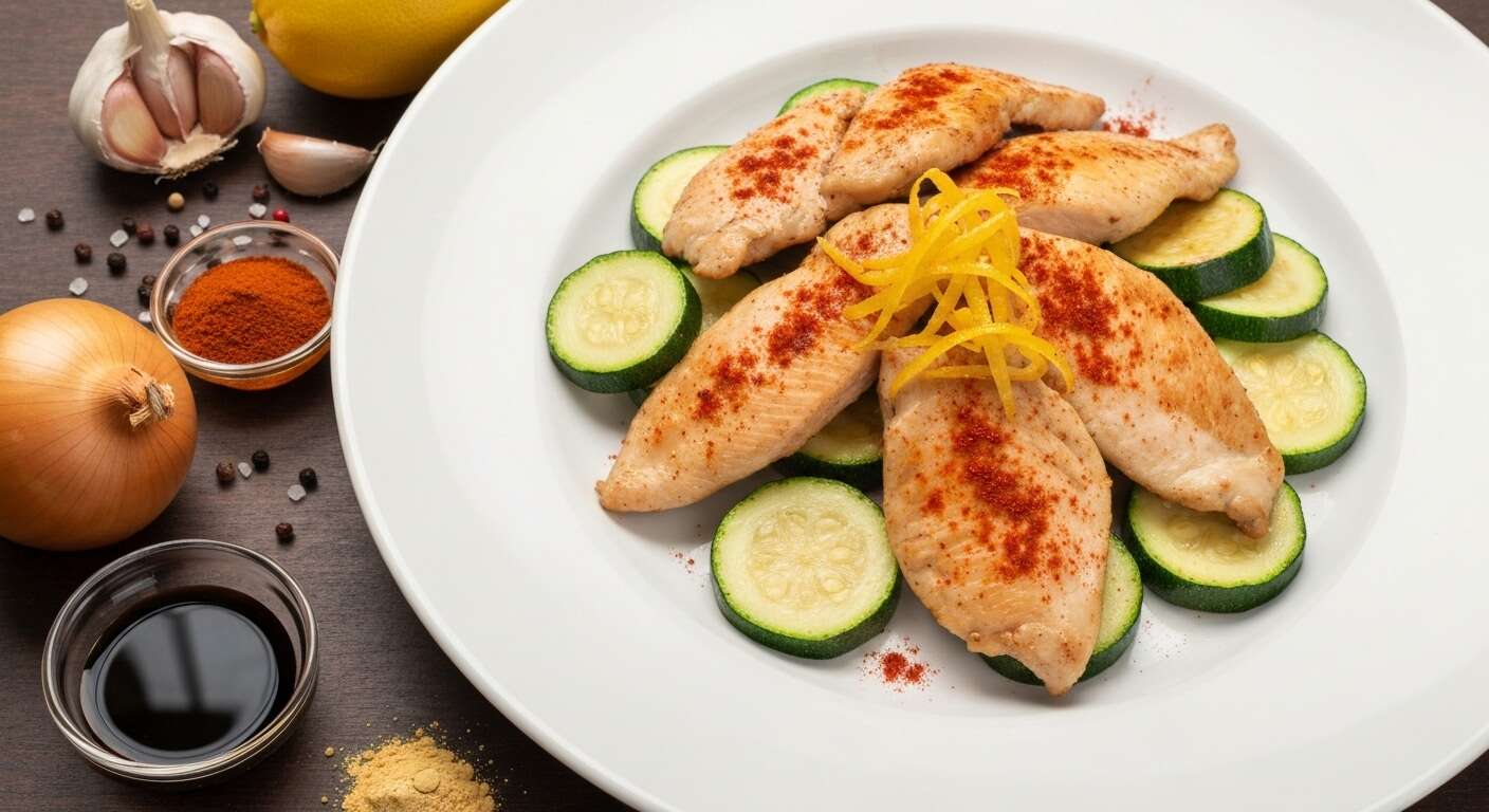 Wok de poulet au paprika fumé et courgettes au citron confit