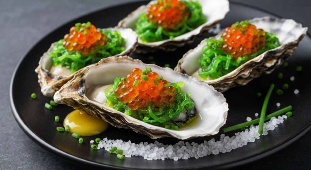 Huîtres aux algues et œufs de saumon : la recette étoilée