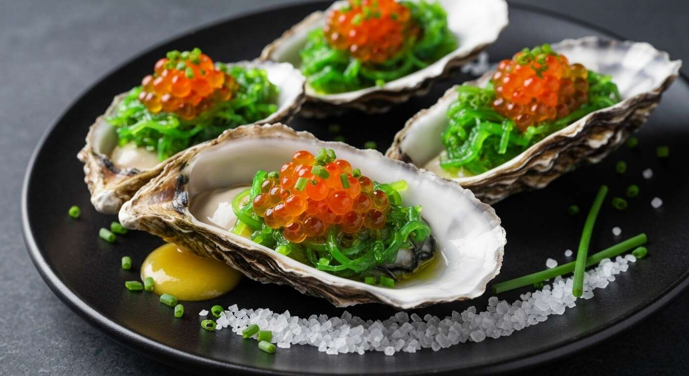 Huîtres aux algues et œufs de saumon : la recette étoilée