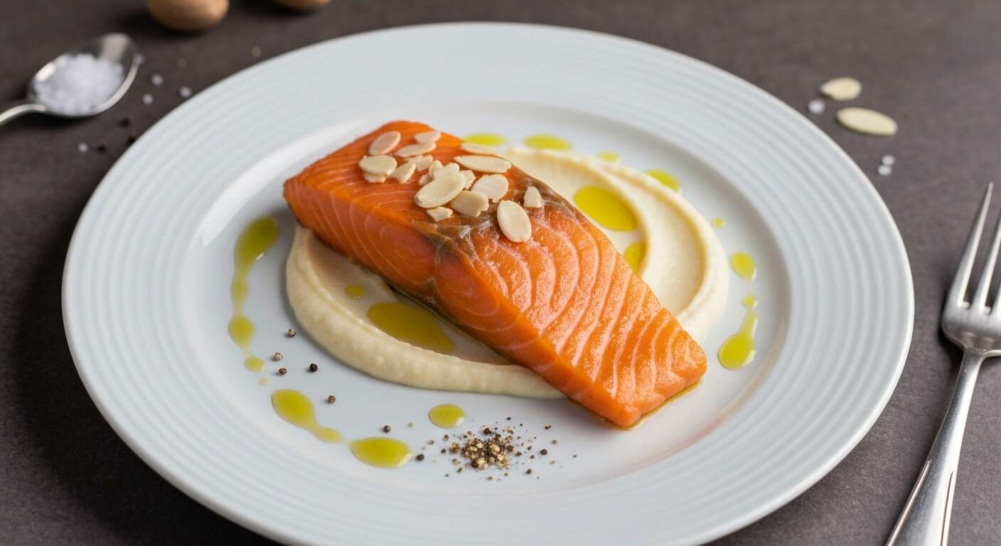 Dos de saumon fumé, purée de chou-fleur aux amandes