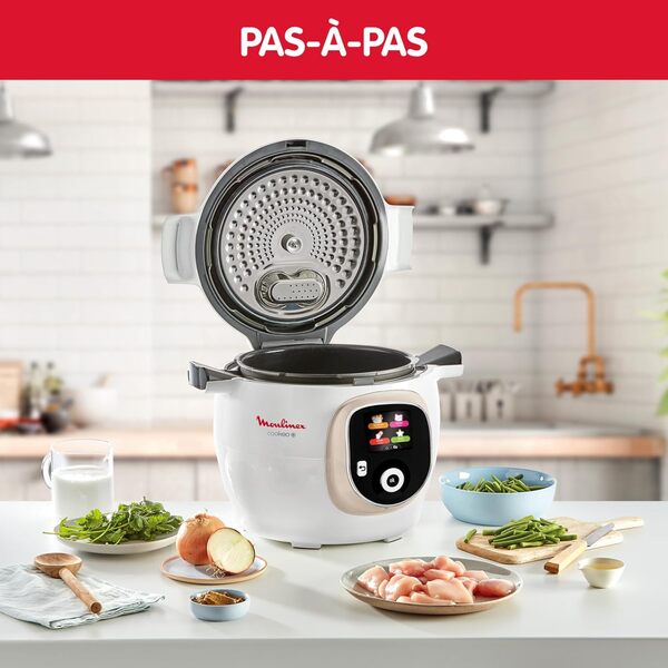 Moulinex, Cookeo Multicuiseur intelligent 6L, 150 recettes intégrées, Cuisson sans surveillance, Ecran intuitif, Guide de cuisson, Application MyMoulinex, 1600W, Blanc, 15 ans réparabilité, CE85CA10