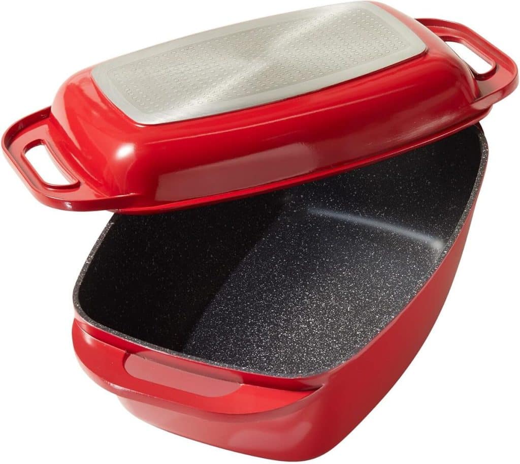 Test : cocotte rectangulaire XXL Stoneline 43x26 cm en fonte d'aluminium rouge