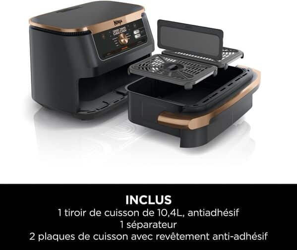 NINJA Foodi FlexDrawer Air Fryer 2 Compartiments Avec Séparateur Amovible, Grande Capacité 10,4L, Air Fryer 7-en1, Max 240°C, Pièces Antiadhésives Amovibles Lavables Au Lave-Vaisselle, Noir/Cuivre