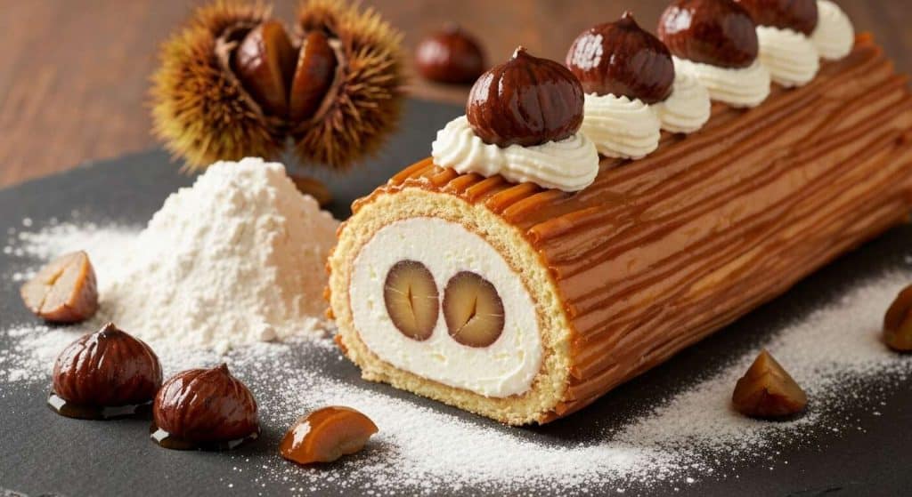 Bûche aux marrons glacés et caramel : recette festive