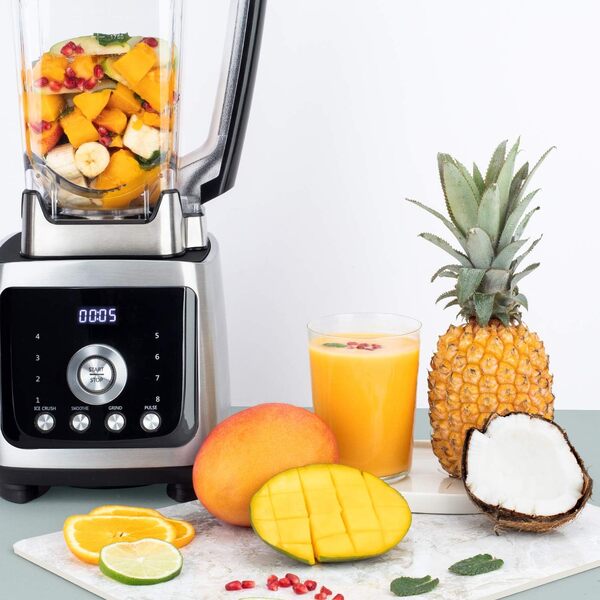 H.Koenig Blender Power+ Puissant 2000W aluminium MXH880 Bol tritan 2L Lames inox, 4Programmes glace pilée smoothie broyer pulse 8Vitesses Polyvalent Smoothie Milkshake Cocktail Soupe, Nettoyage facile [Classe énergétique A+]