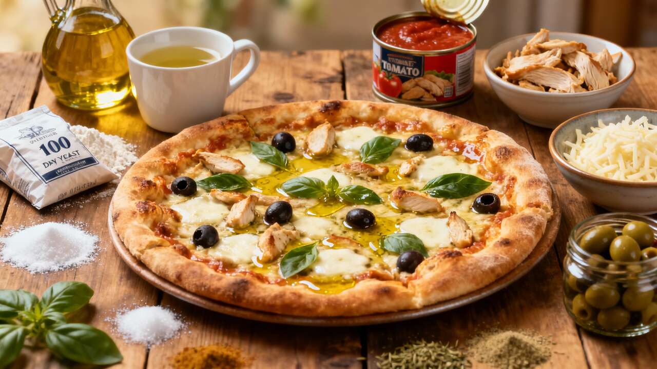 Recette Pizza Poulet Basilic Mozzarella Olive