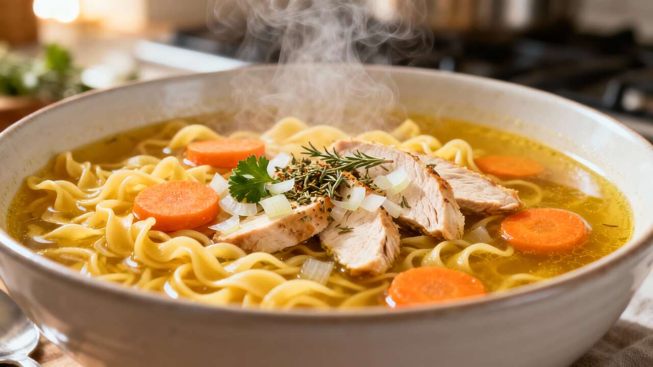 Soupe de nouilles au poulet : recette facile et savoureuse