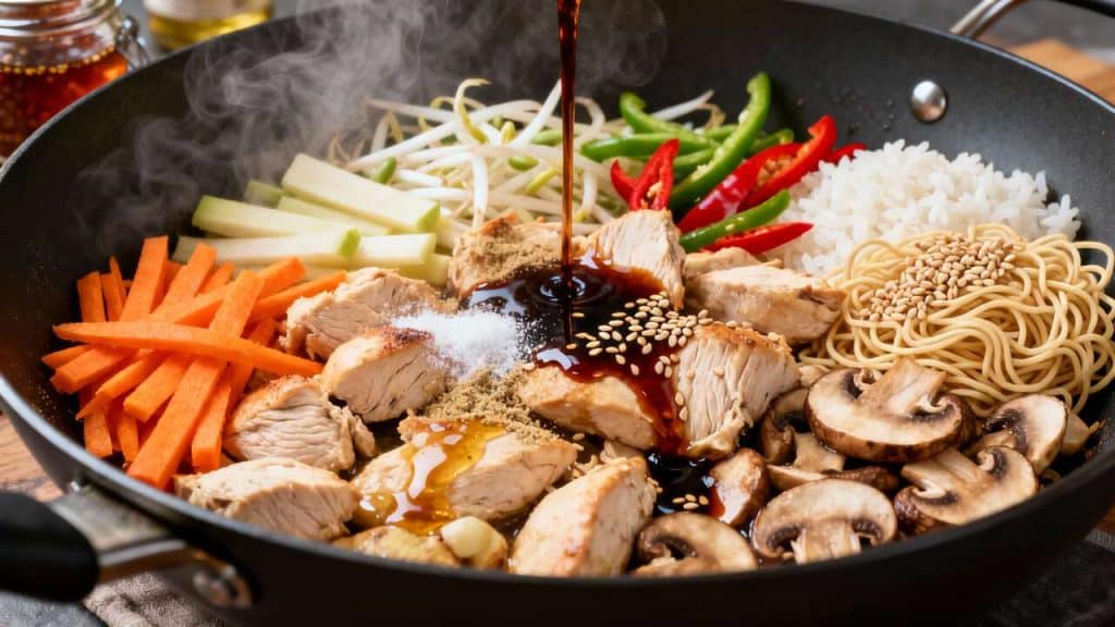 Recette de wok de poulet aux légumes croquants et soja