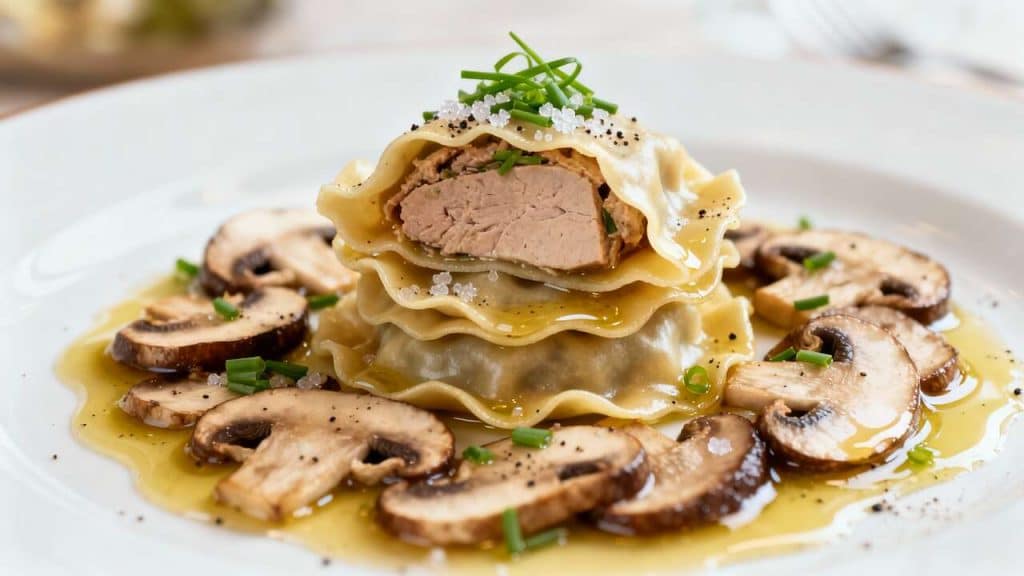 Raviole de foie gras et salade de champignons crus : recette gourmande