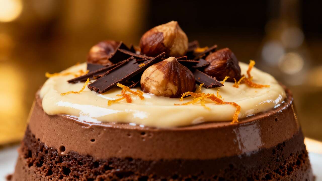Parfait glacé chocolat, crème de marrons et Grand Marnier : une touche d'orange zestée