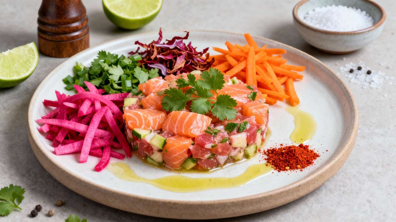 Ceviche de saumon et tartare de légumes racines : recette gourmande