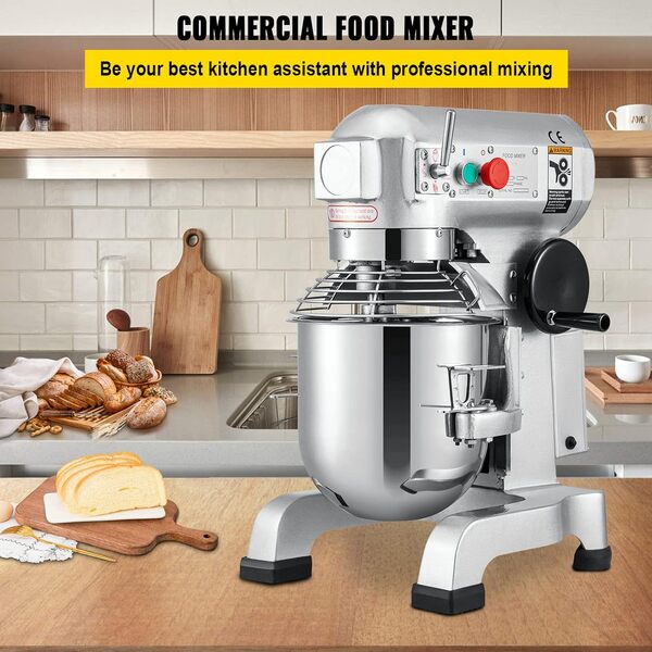 VEVOR Mélangeur de Pâtisserie Professionnel Mélangeur 750W à 3Vitesses Commercial Robot de Cuisine en Acier 20L avec Tige de Mélangeur de Protection Contre les Eclaboussures 520x420x760mm