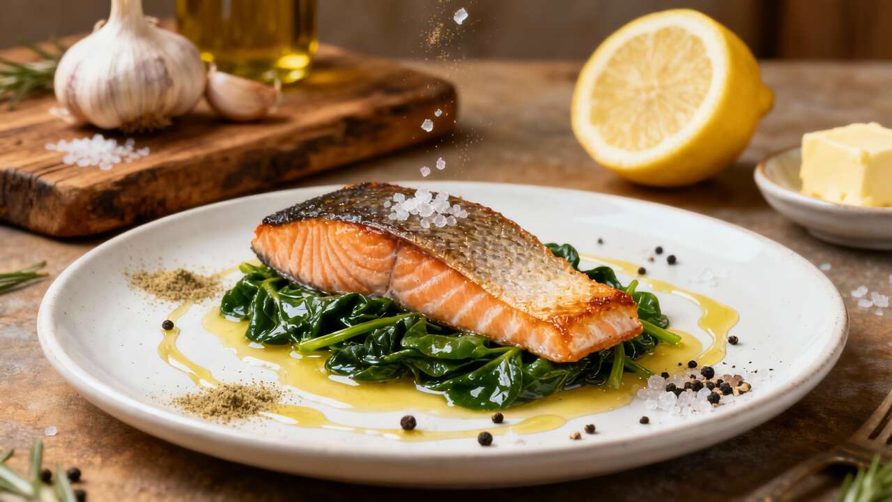 Pavé de saumon à l'unilatérale, tombée d'épinards au beurre : recette savoureuse