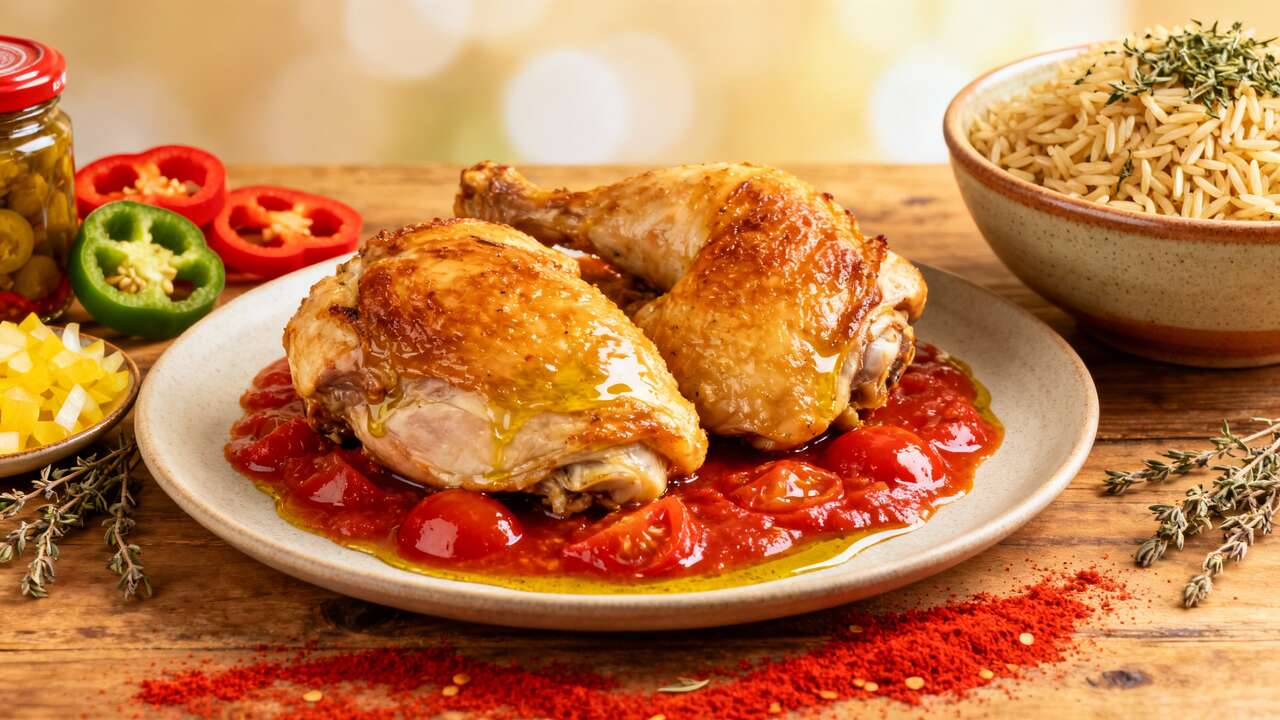 Poulet Basquaise et Riz aux Herbes : recette Maison