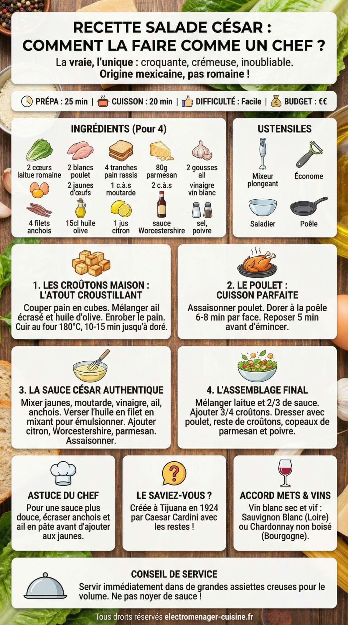 Infographie de la recette Recette salade c&eacute;sar : comment la faire comme un chef ? 