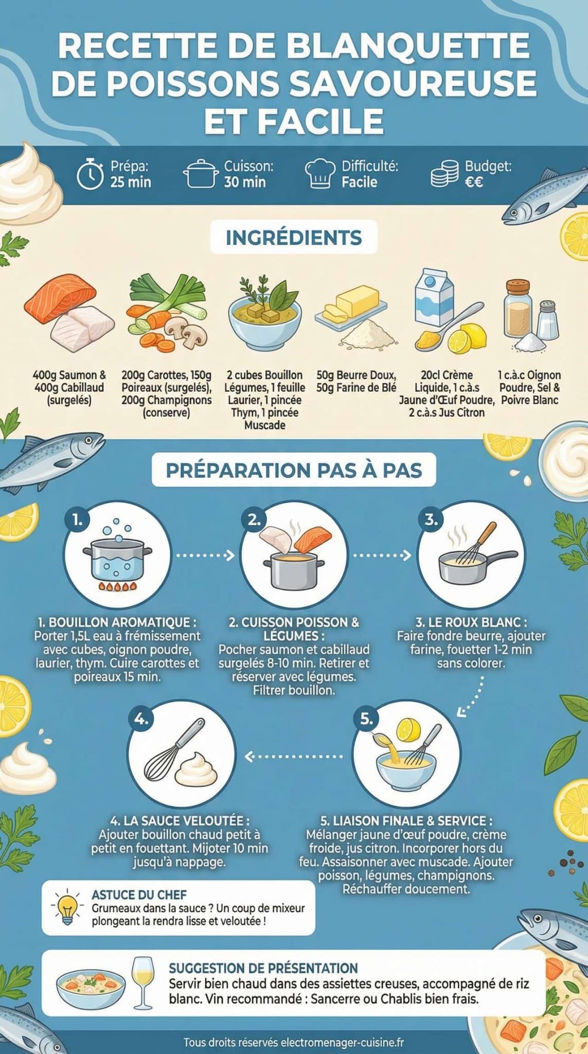 Infographie de la recette Recette de blanquette de poissons savoureuse et facile