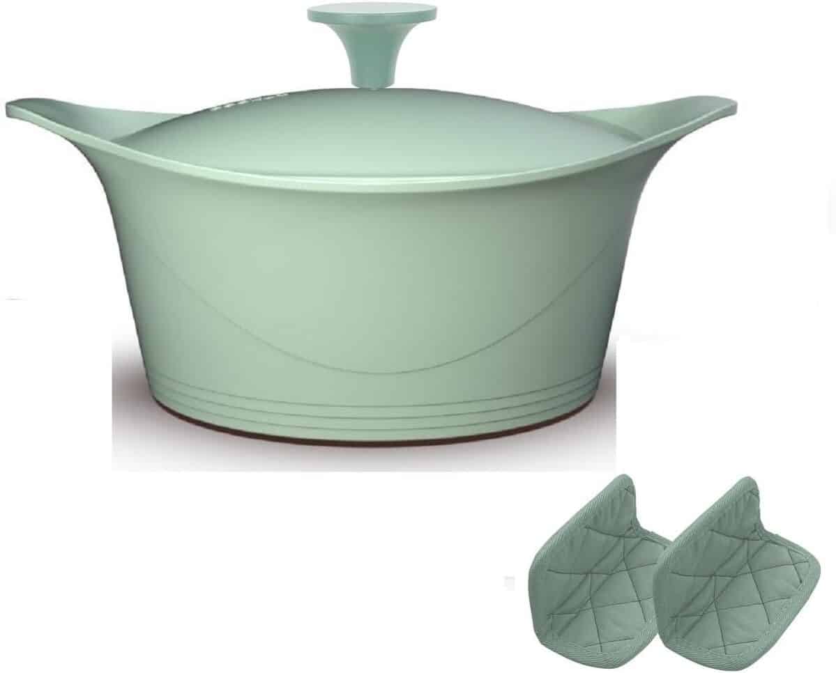 Test de la cocotte Cookut 28 cm sauge avec poignée métallique