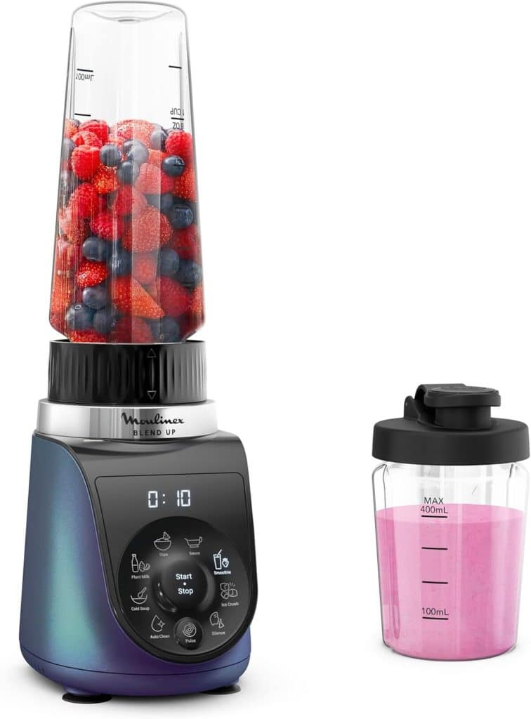 Test du moulinex Blend Up : mini blender puissant de 1000W avec 8 programmes et glace pilée LM19H4F0 bleu