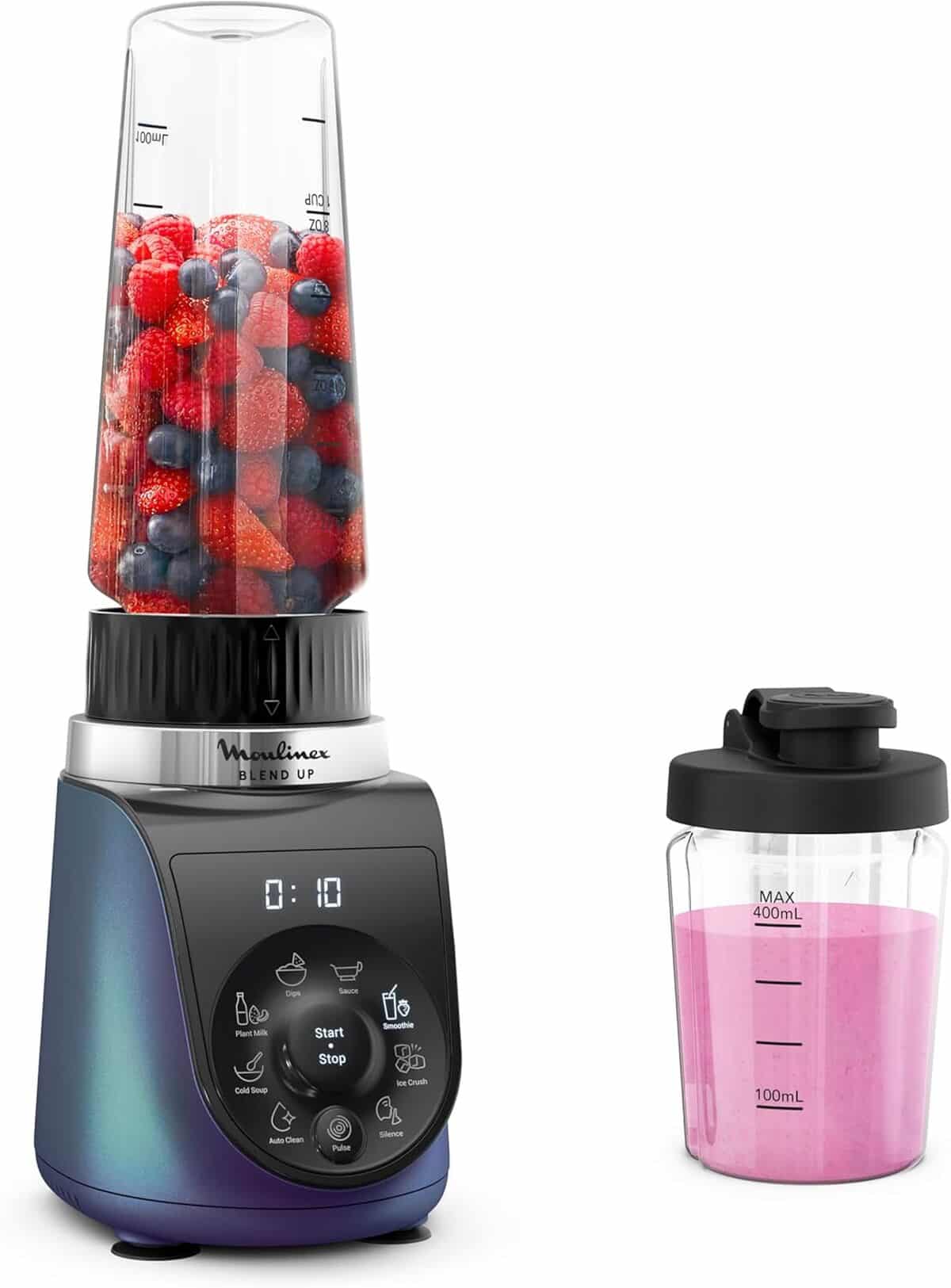 Test du moulinex Blend Up : mini blender puissant de 1000W avec 8 programmes et glace pilée LM19H4F0 bleu