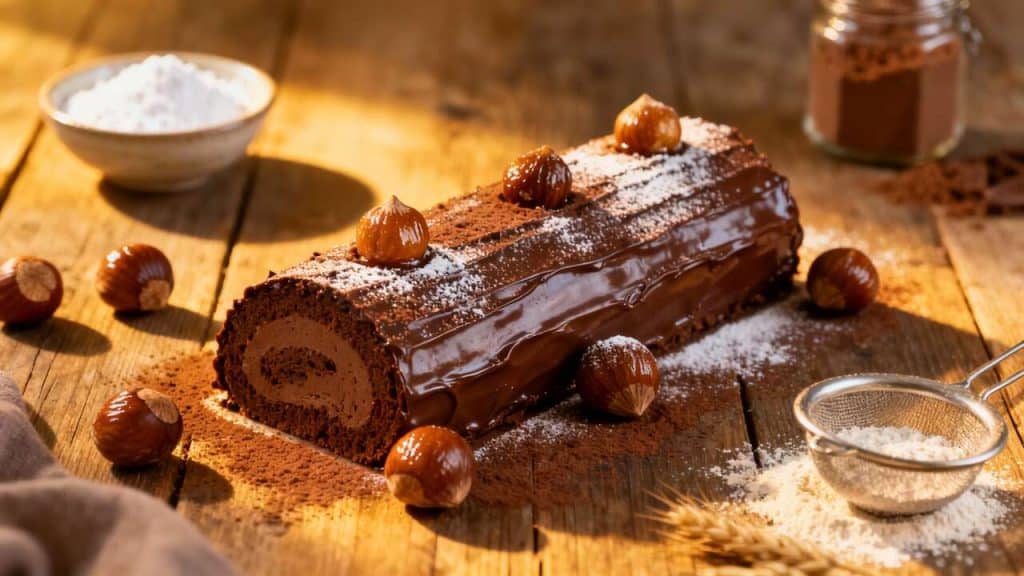 Bûche de Noël : recette Chocolat et Marrons Glacés