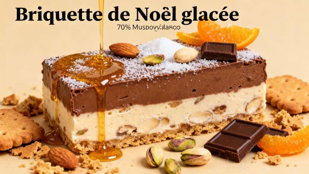 Briquette de Noël glacée : nougat, chocolat et sucre muscovado