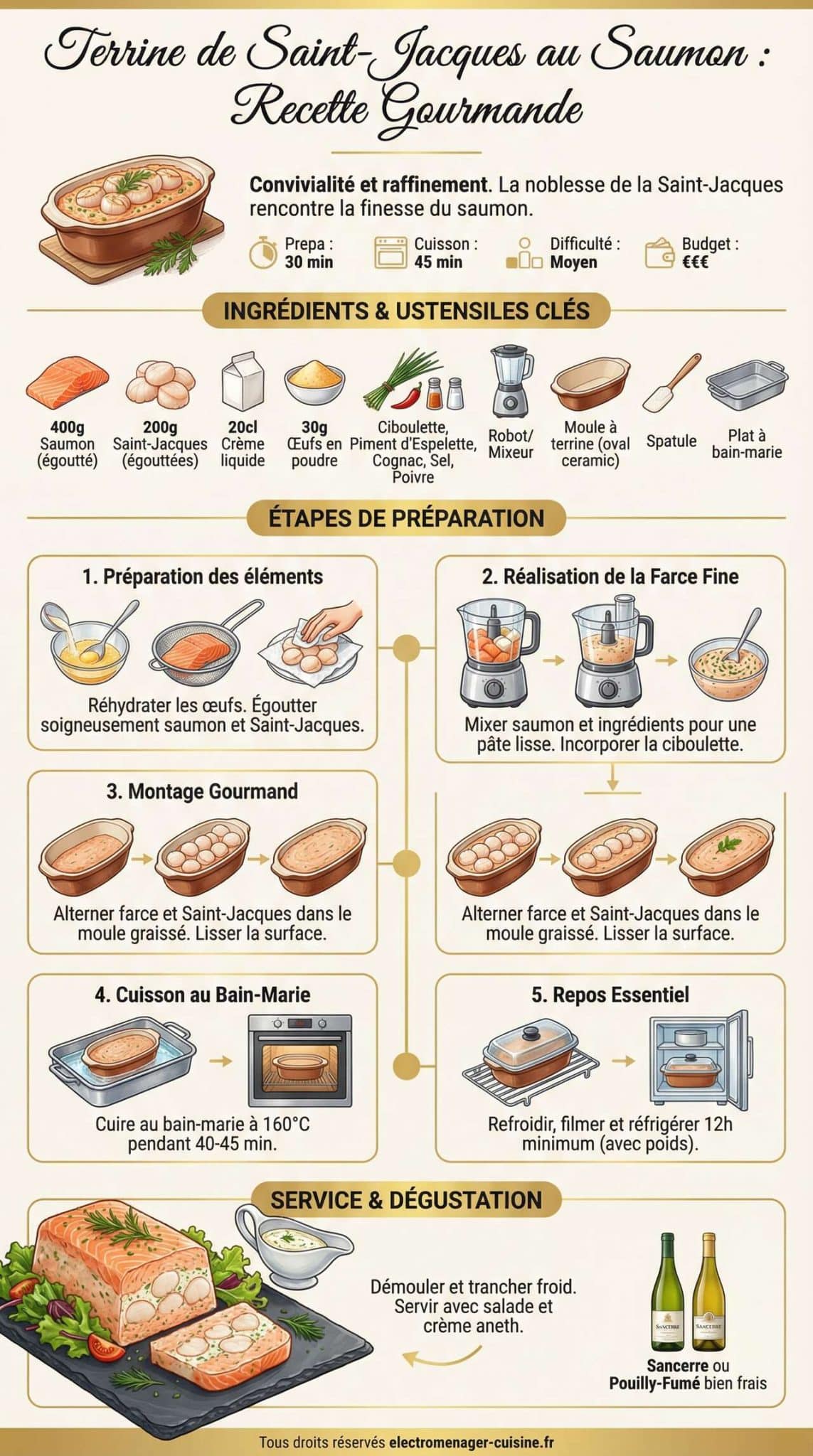 Infographie de la recette Terrine de Saint-Jacques au Saumon : recette Gourmande