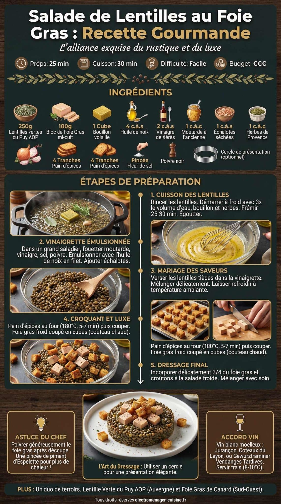 Fiche recette Salade de Lentilles au Foie Gras : recette Gourmande