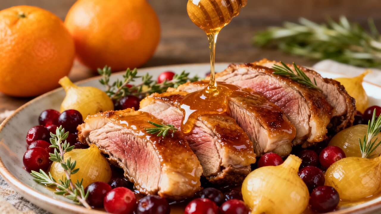 Recette de filet de canette au miel et airelles, navets à l'orange