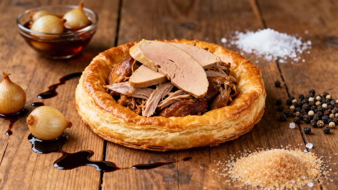 Tarte inversée confit de canard et foie gras : recette gourmande