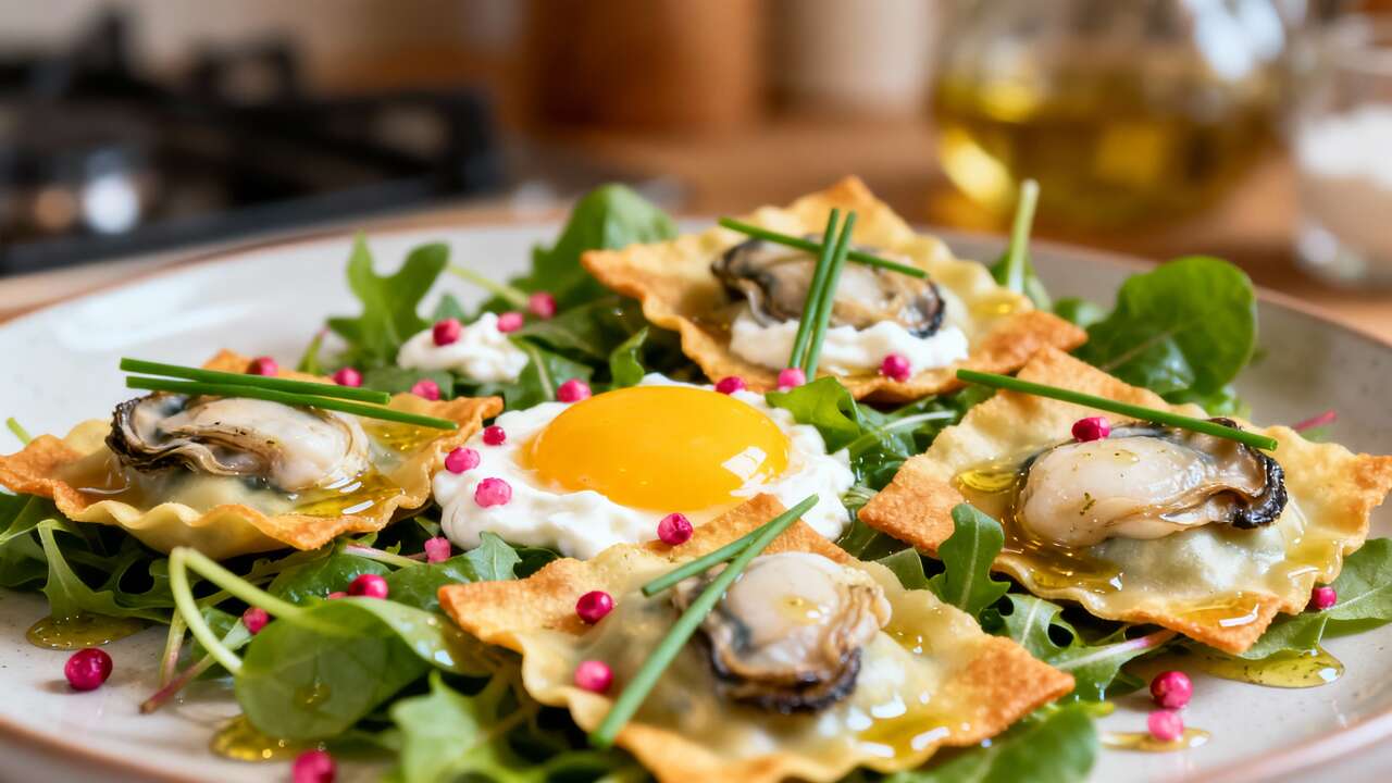 Salade de Ravioles d'Huîtres Tièdes : recette Savoureuse