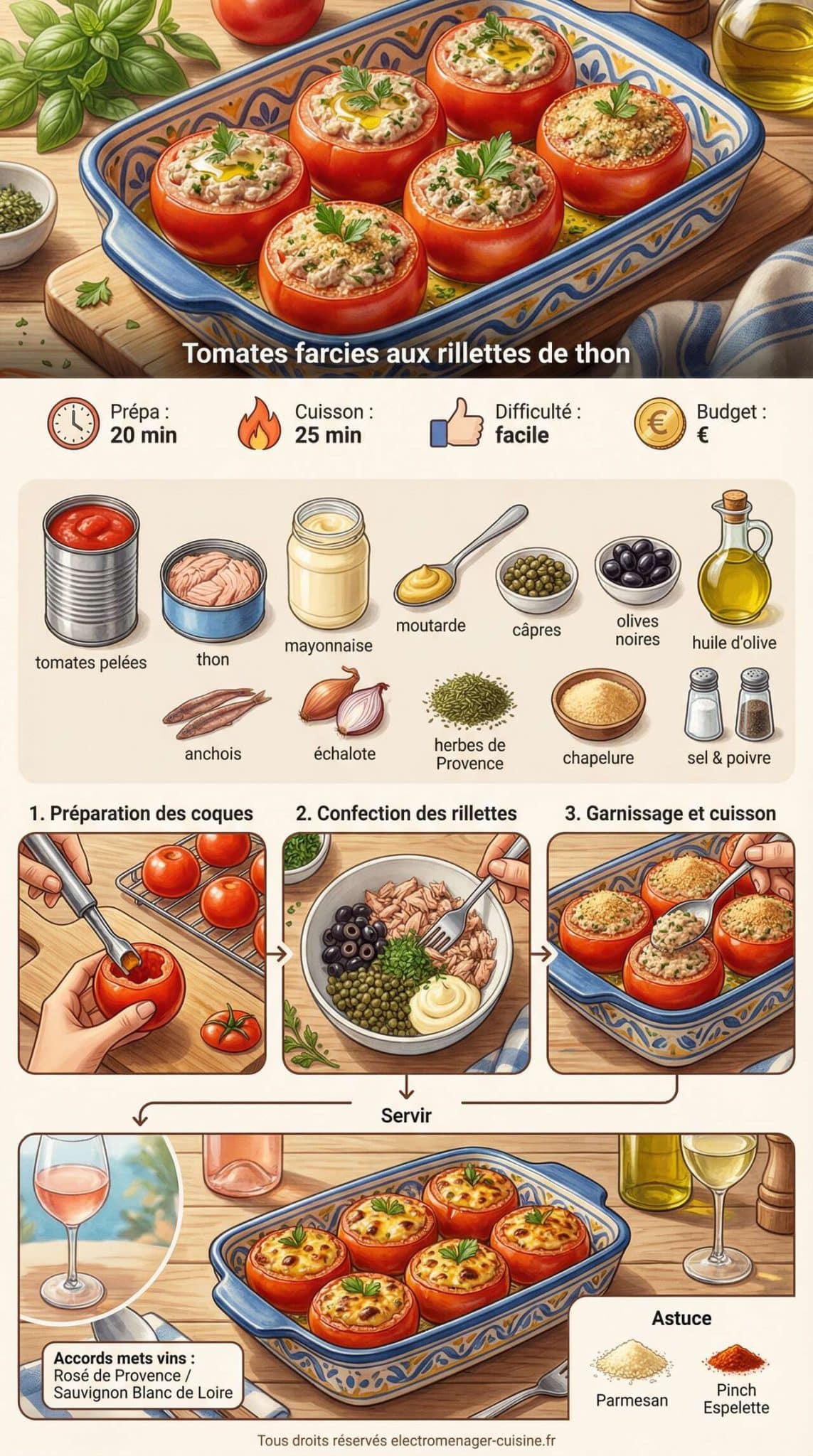 Fiche recette Tomates farcies aux rillettes de thon : recette savoureuse et rapide