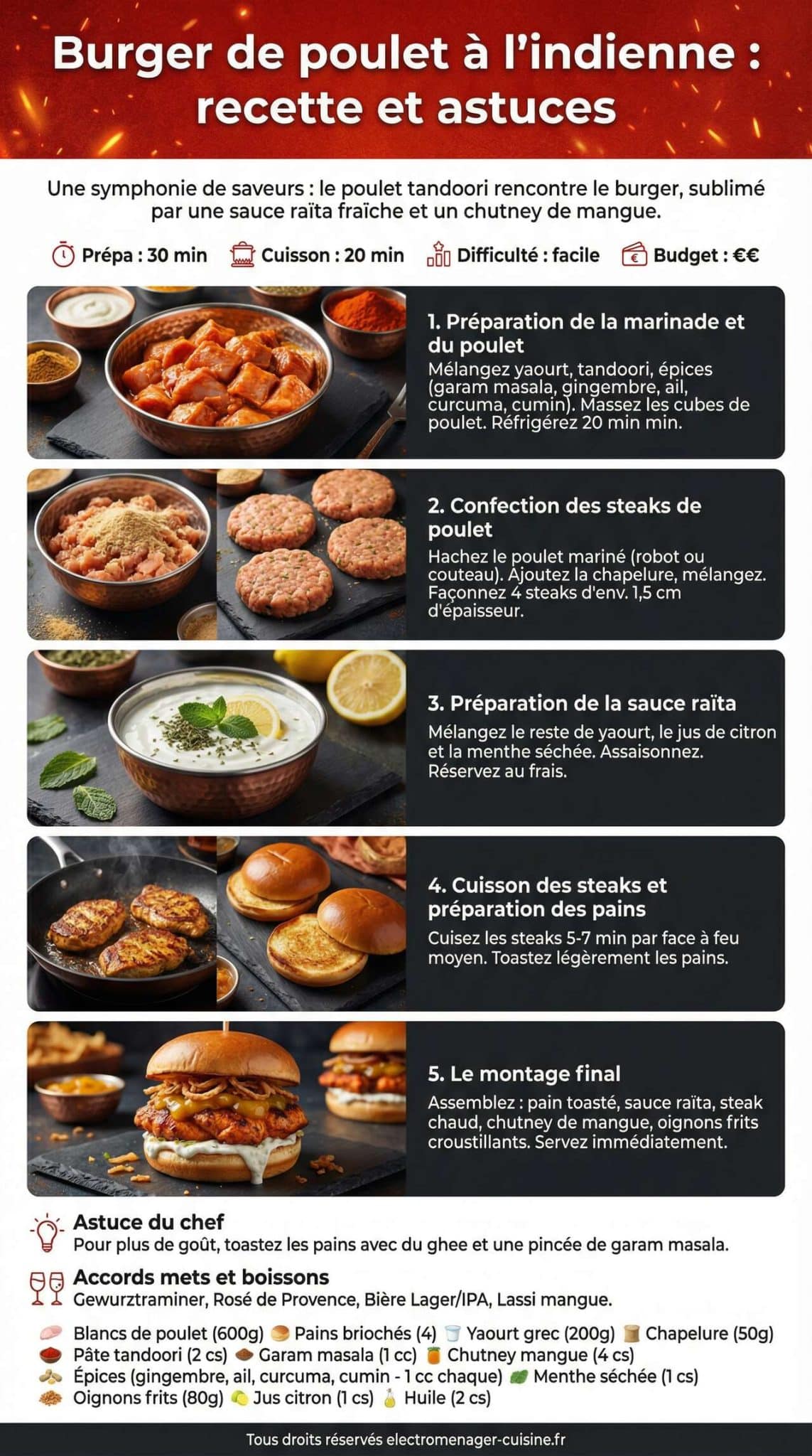 Fiche recette Burger de poulet &agrave; l'indienne : recette et astuces