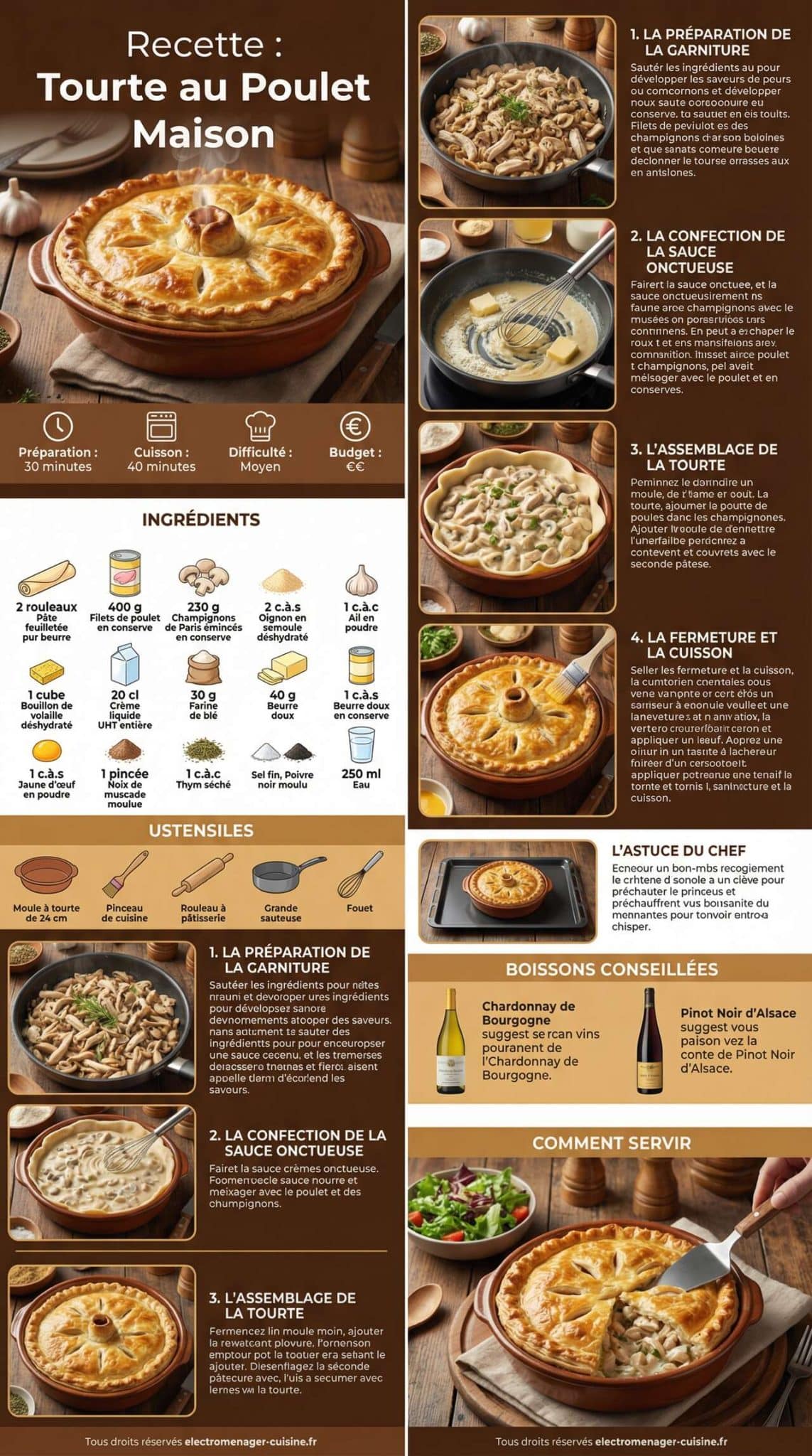Fiche recette Recette : tourte au Poulet Maison