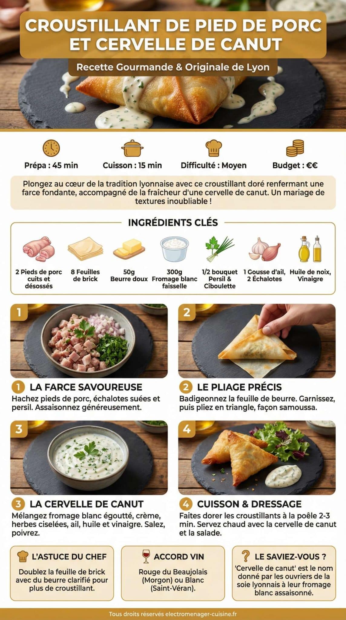 Fiche recette Croustillant de pied de porc et cervelle de canut : recette gourmande et originale