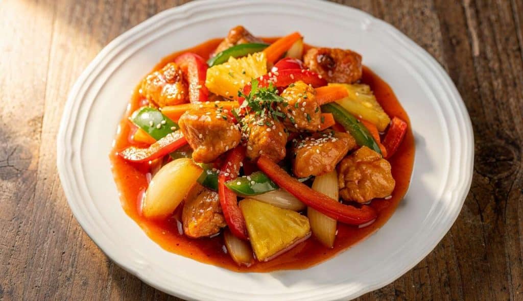Wok de légumes croquants et poulet aigre-doux