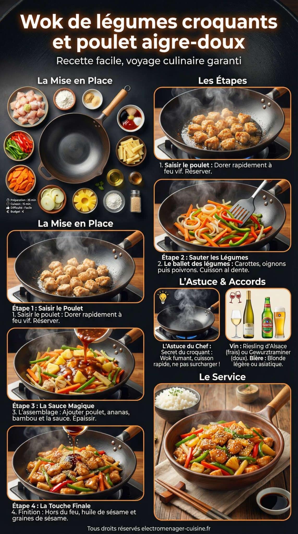 Fiche recette Wok de l&eacute;gumes croquants et poulet aigre-doux