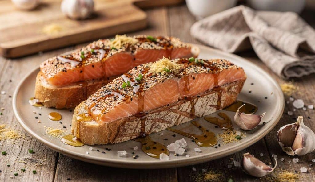 Bruschetta de saumon mi-cuit au sésame : recette gourmande
