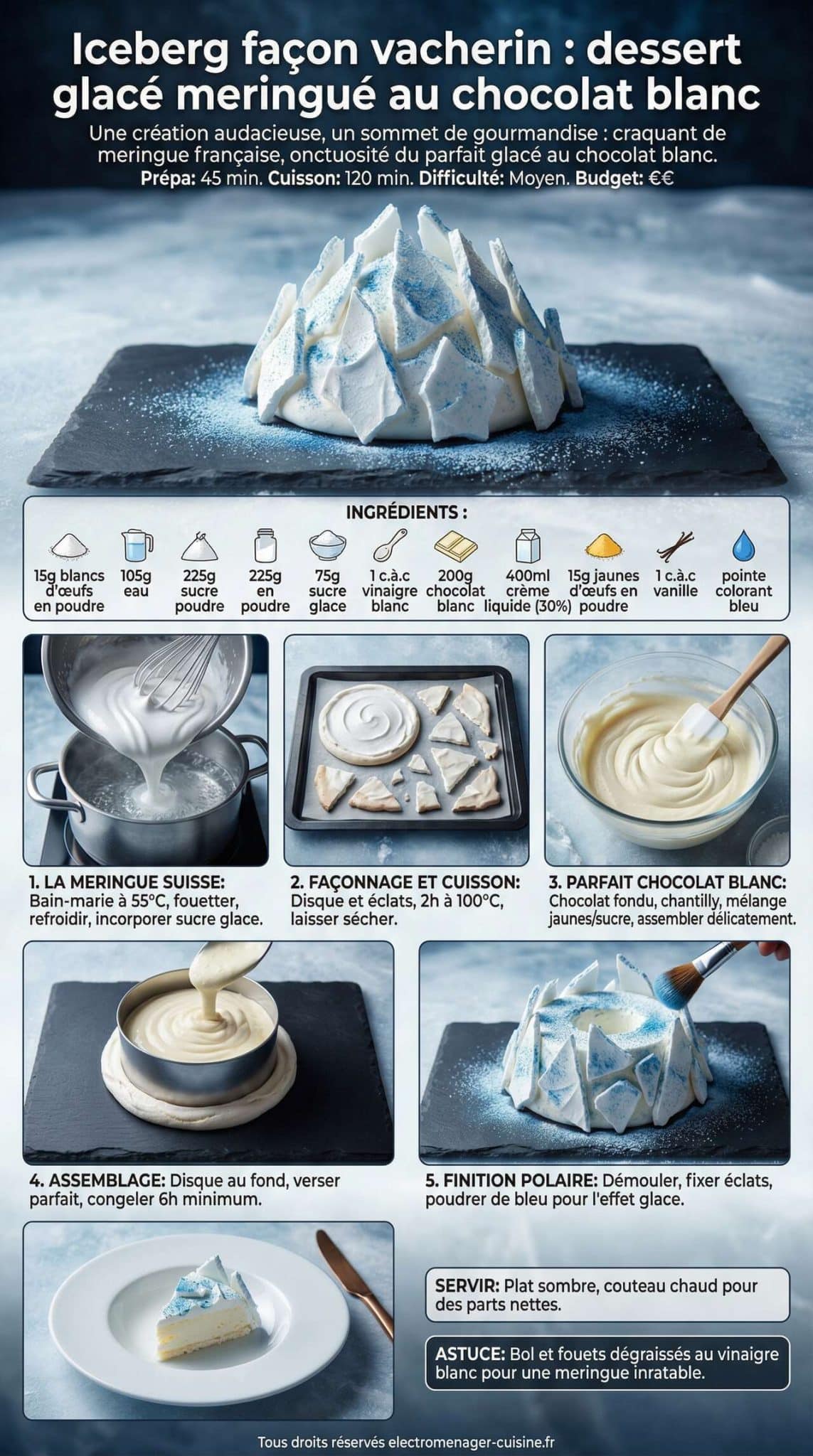 Fiche recette Iceberg fa&ccedil;on vacherin : dessert glac&eacute; meringu&eacute; au chocolat blanc