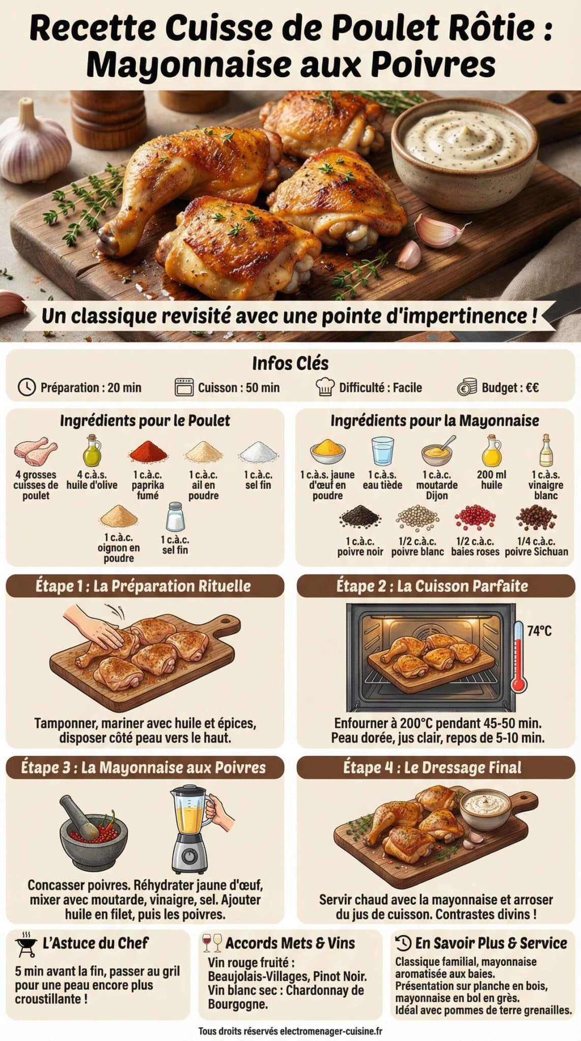 Fiche recette Recette cuisse de poulet r&ocirc;tie : mayonnaise aux poivres