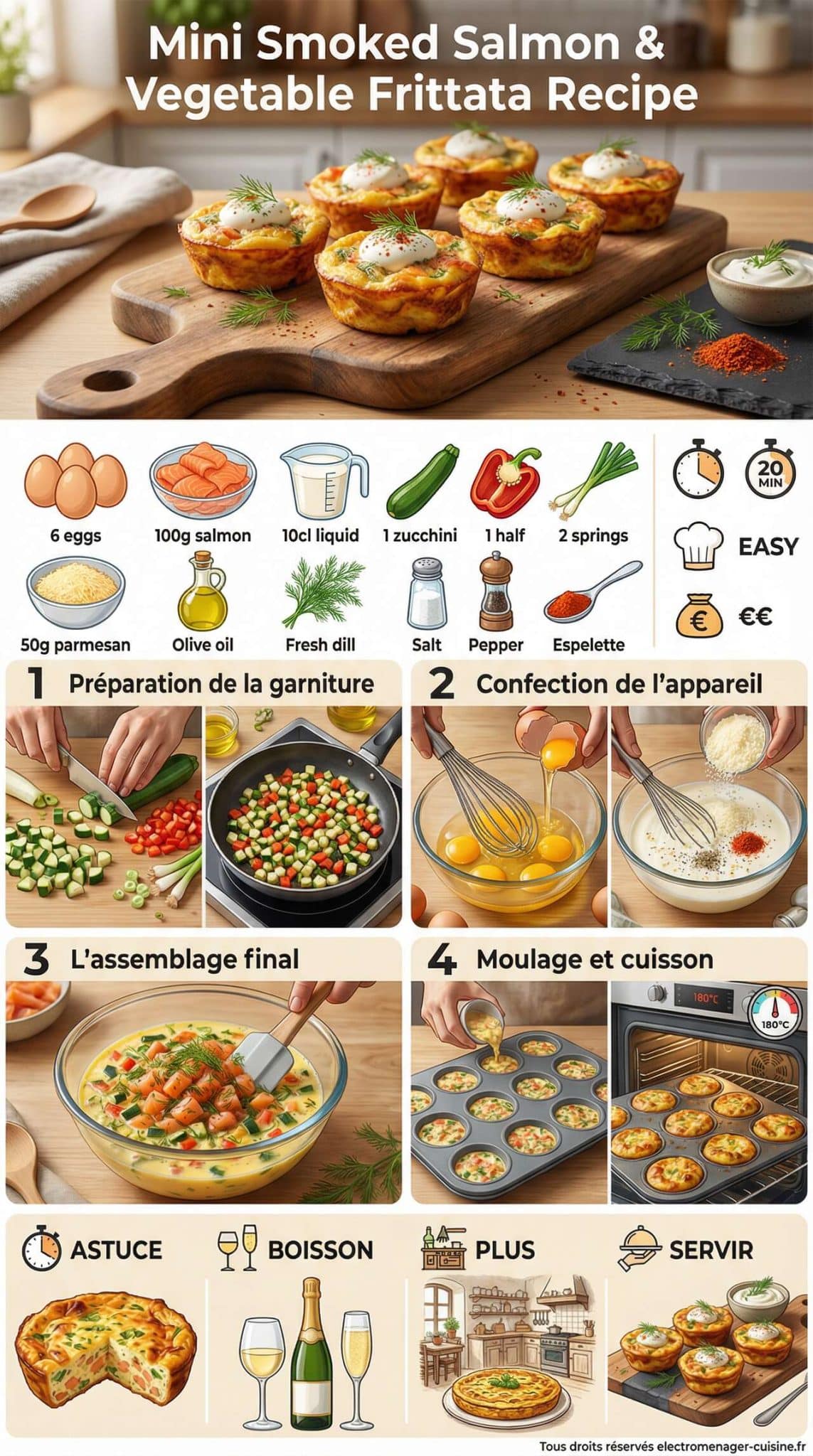 Fiche recette Recette de mini frittata aux l&eacute;gumes et saumon fum&eacute;
