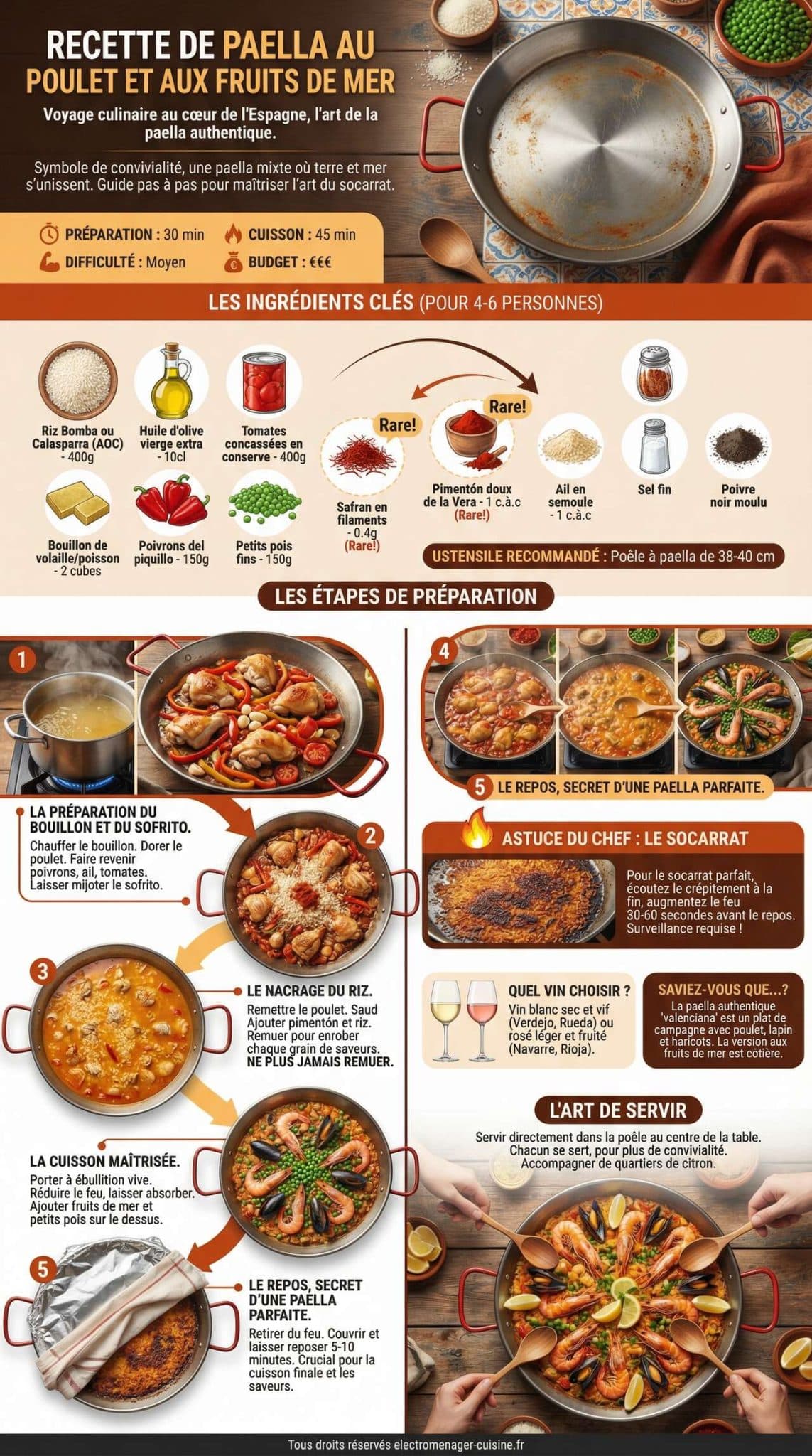 Fiche recette recette de paella au poulet et aux fruits de mer