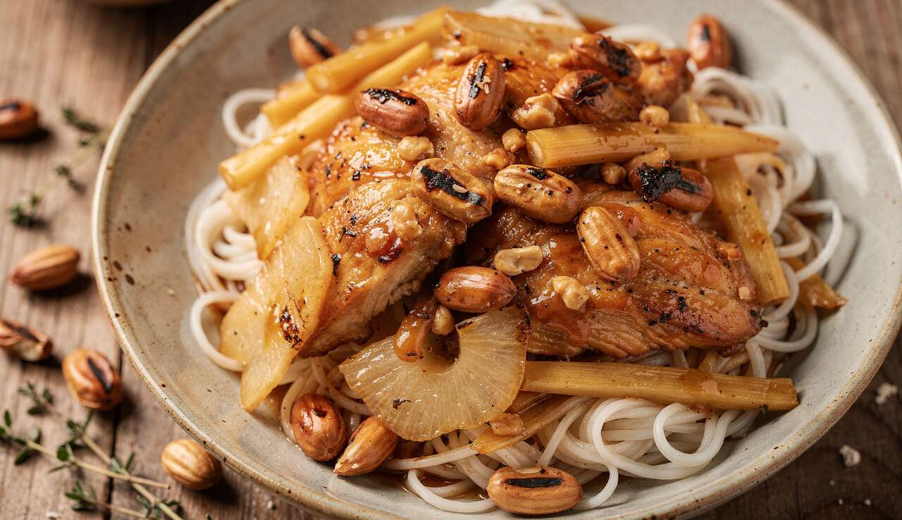 Wok de poulet aux cacahuètes : recette facile et savoureuse