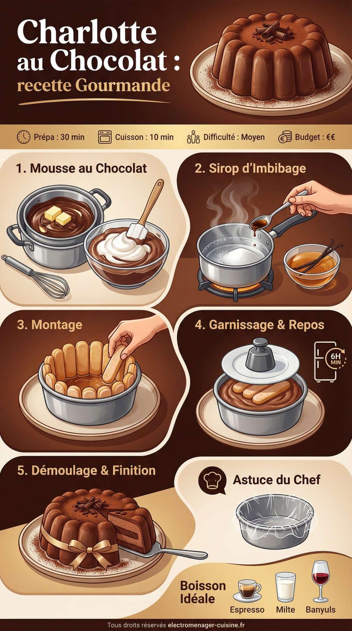 Fiche recette Charlotte au Chocolat : recette Gourmande