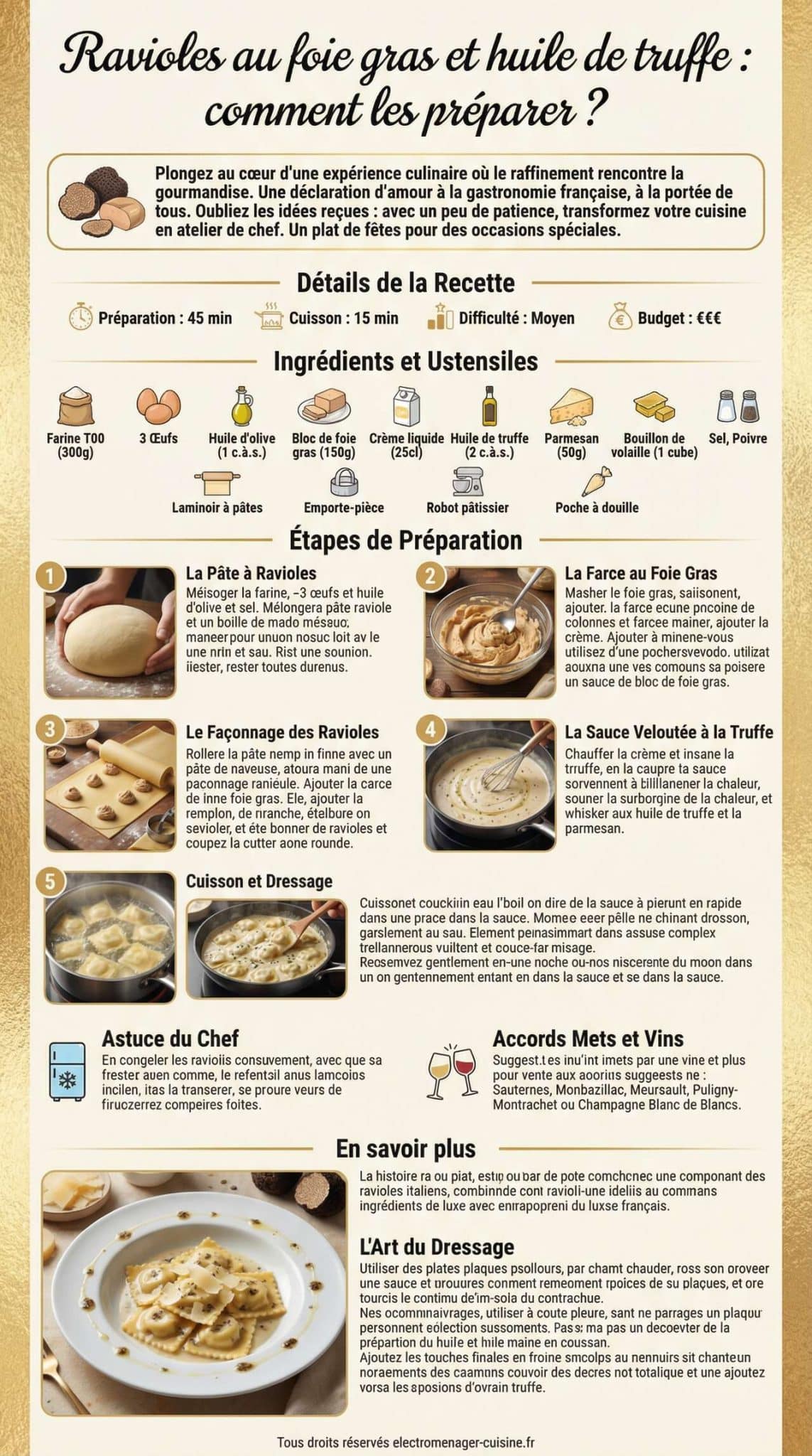 Fiche recette Ravioles au foie gras et huile de truffe : comment les pr&eacute;parer ?