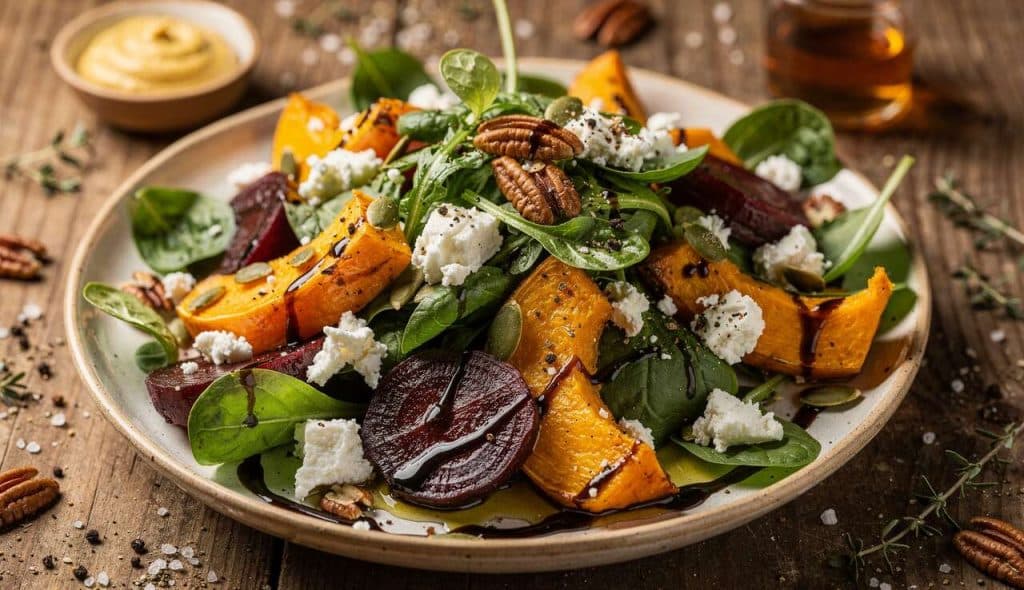 Salade d'hiver : potimarron rôti, betterave et feta